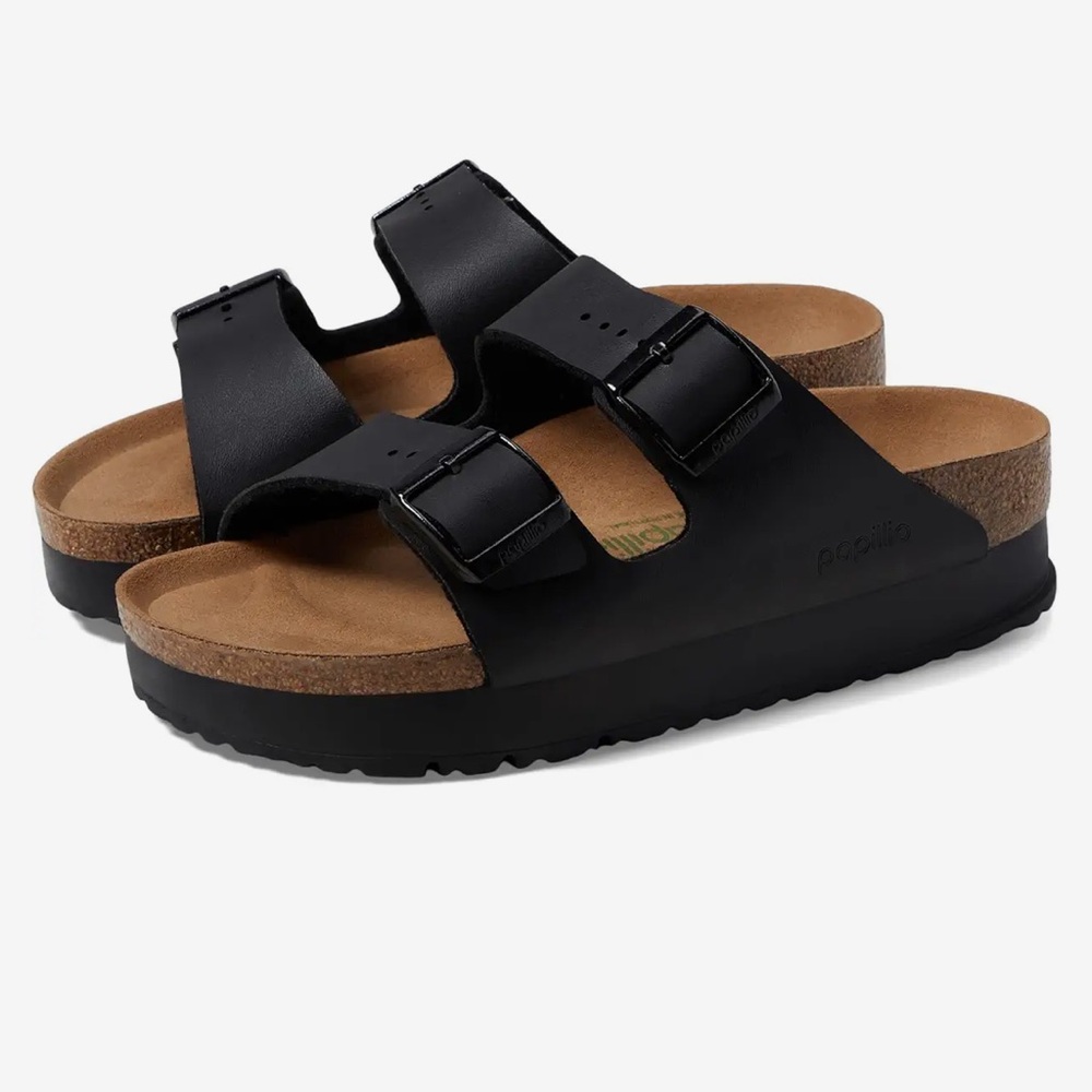 NWT💯Vegan Birkenstock Papillio Arizona Platform Sandals in Black size 38